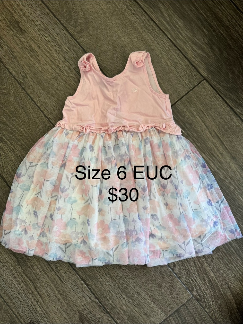 Calvin Klein Pink Bodice Floral Tulle Skirt Dress